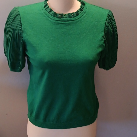 Adrianna Papell kelly green pleated chiffon sleeve knit sweater - Picture 1 of 6